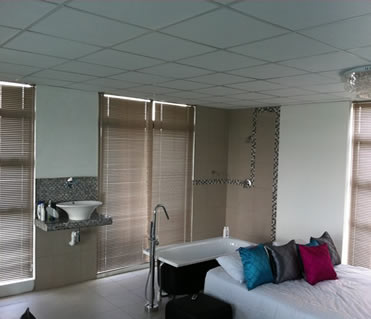 These 25 mm aluminium Venetian blinds both blend in with the rooms colour scheme and contols the light in this room.